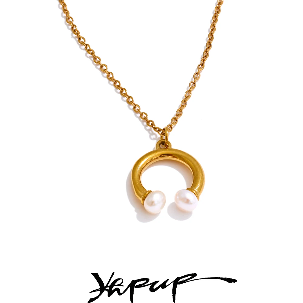 Yhpup Natural Pearl U Shape Pendant Necklace
