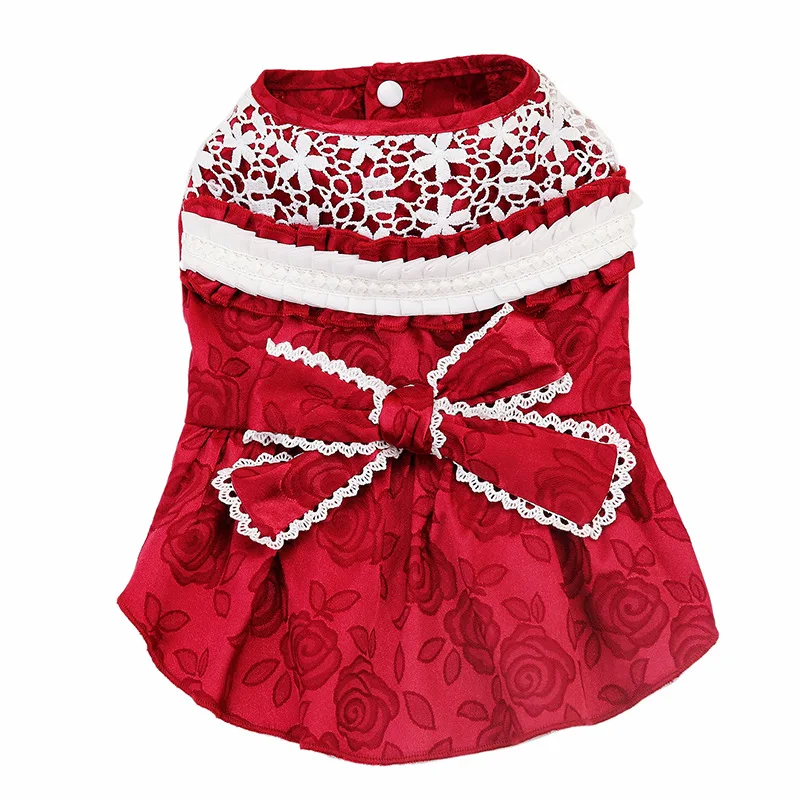 New pet dress, exquisite jacquard dog bride dress, cat dress lace mesh, big bow dog stylish, small and easy to carry, eas