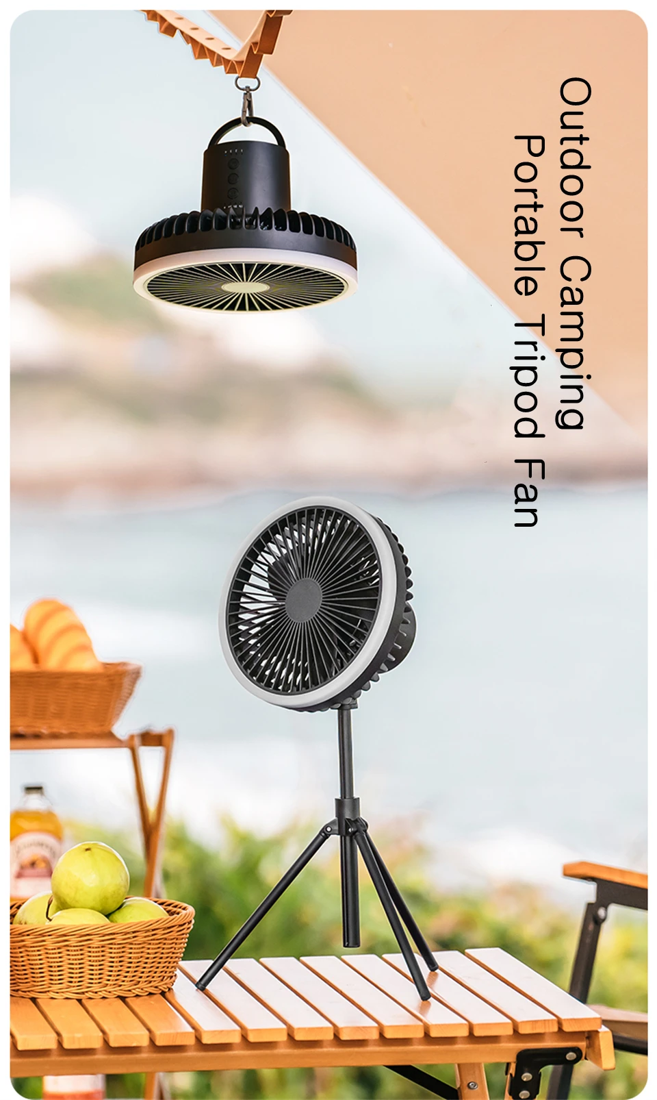 Tripé Floor Fan USB recarregável 10000mAh Tent Ventilador de teto