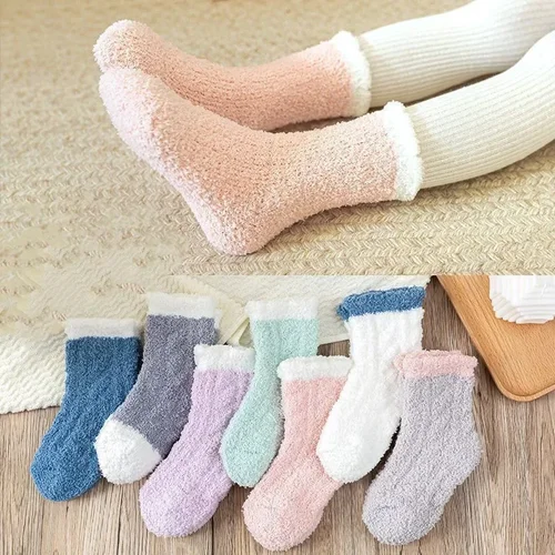 가을 및 겨울 산호 플리스 양말, 두꺼운 따뜻한 바닥 양말, 수면 양말, 5 켤레 3