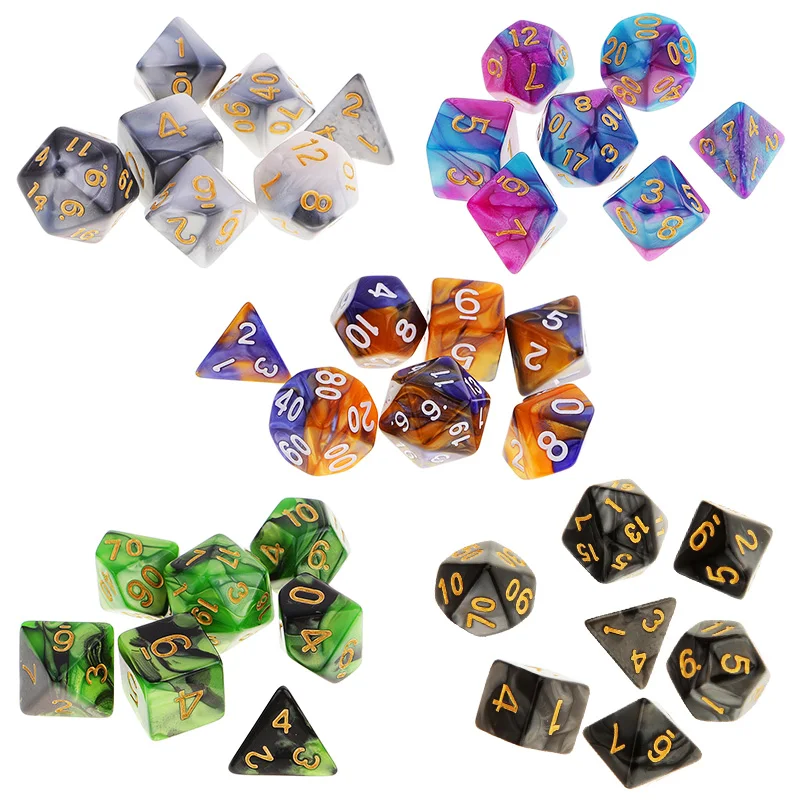 Dados poliédricos de doble color, juego de mesa de 7 piezas para RPG, mazmorras y dragones, DND, RPG, MTG, D20, D12, D10, D8, D6, D4