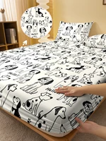 1 Cartoon Cute animal dog printed matte Fitted Sheet, bedroom printed bed cover, bedding (excluding pillowcases) 1