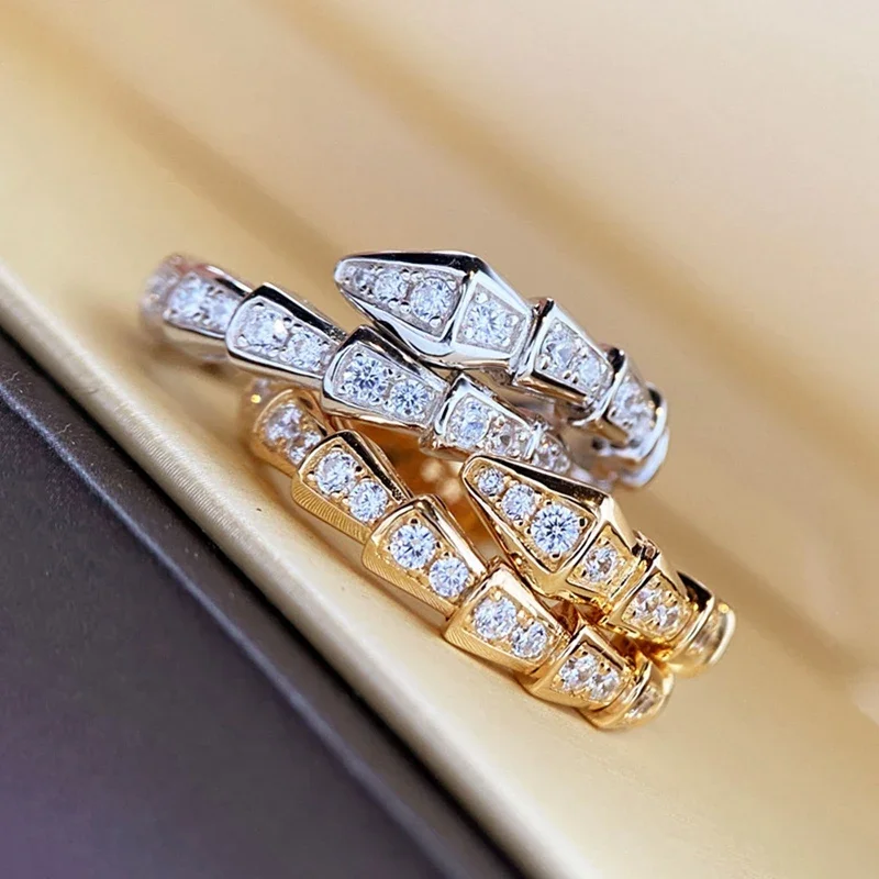 Fashion Gold Color Snake Ring Women Girl Adjustable Exquisite Shiny Cubic Zirconia Opening Adjustable Ring Hand Jewelry Gift gold color rings,gold color ring,finger ring,opening ring,adjustable rings,animal ring,jewelry accessories
