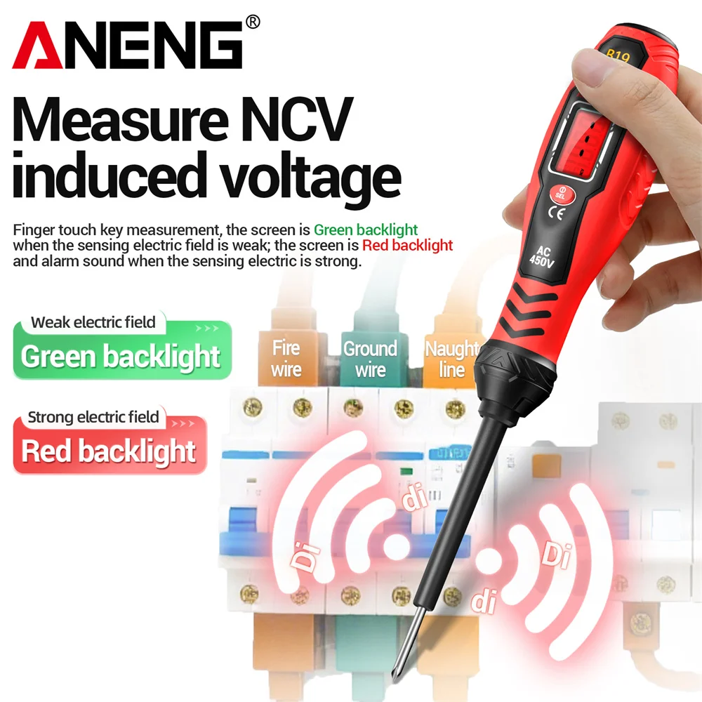 ANENG B19 크로스/워드 스크류드라이버 펜 30-1000V 전압 디지털 휴대용 비접촉식 테스트 진단 브레이크포인트 탐지기 버저 도구