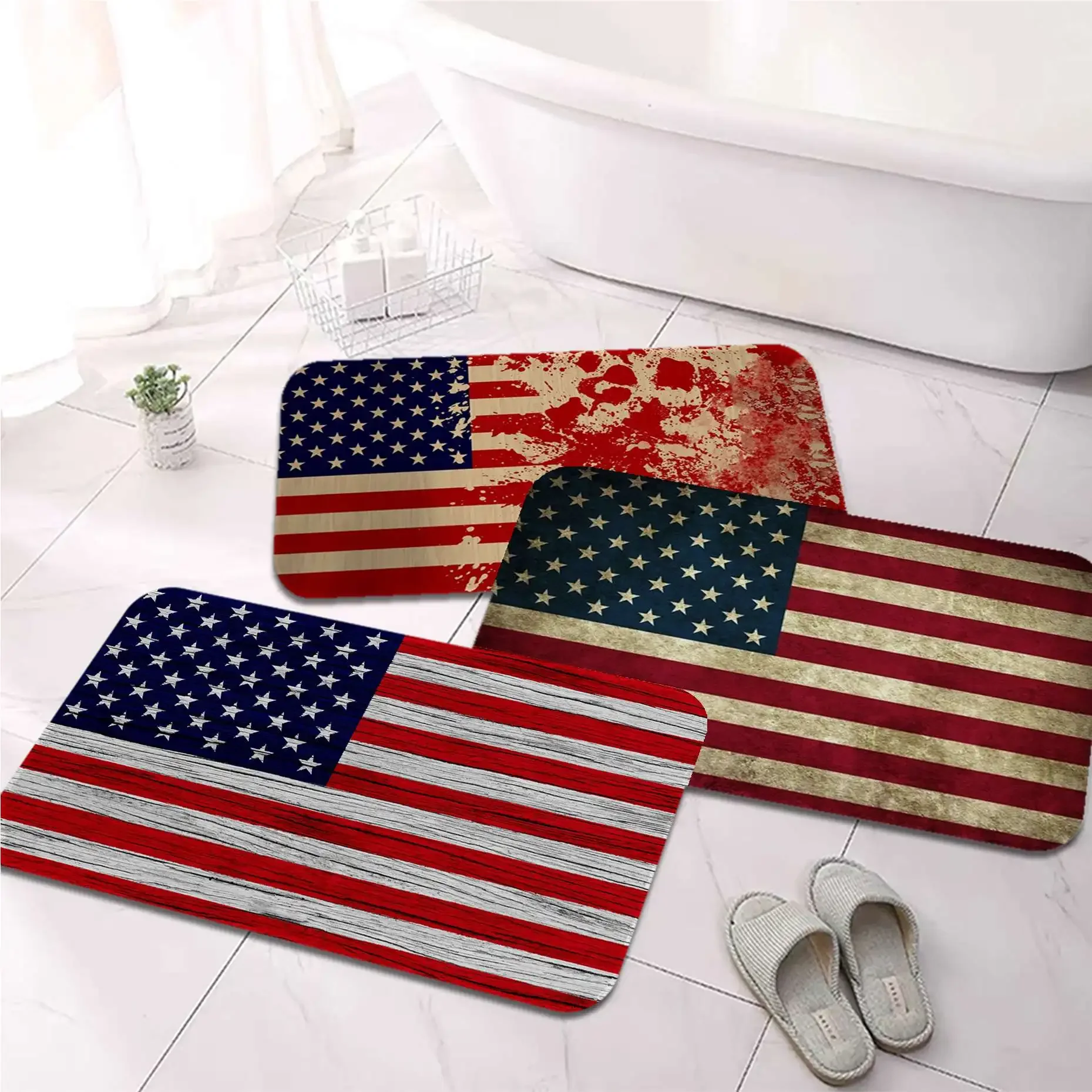 

American Flag US Printed Flannel Floor Mats Fashion Bathroom Decorative Rugs Non-Slip Living Room Kitchen Welcome Doormat
