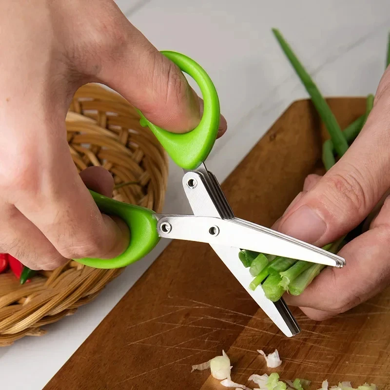 Multi-functional 3/5Layers Kitchen Scissors Stainless Steel Pepper Shredded Chopped Scallion Cutter Herb Spices Cooking Tool