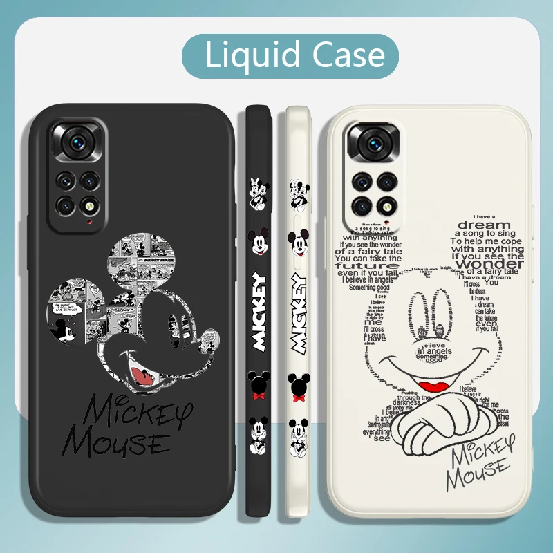 

Cute Mickey Minnie Phone Case For Xiaomi Redmi Note 12 11 11S 10 10S 9 9T 8 8T 7 5 Pro Plus Liquid Left Rope Cover Fundas