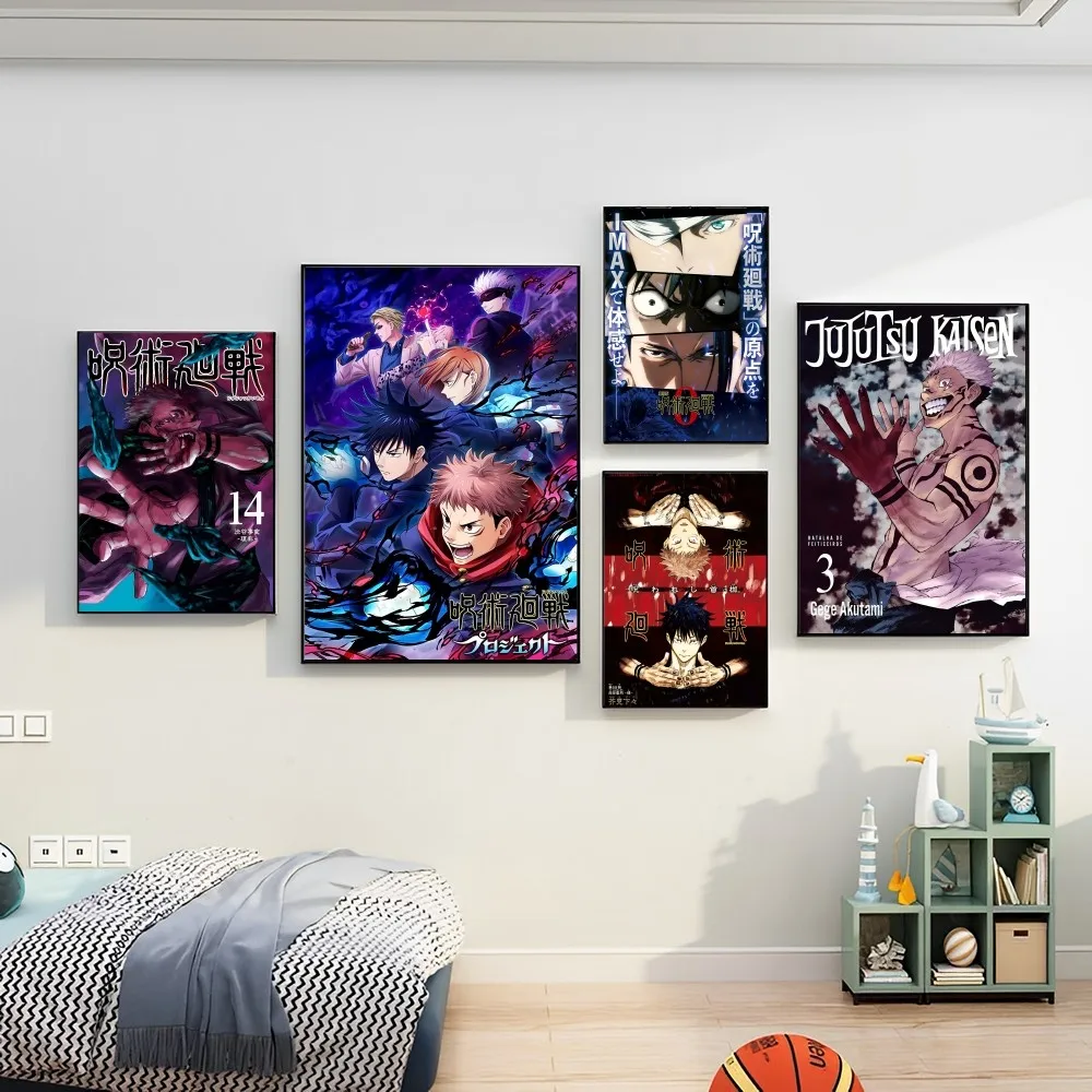 

Hot Anime Jujutsu Kaisen Poster Self-adhesive Art Poster Retro Kraft Paper Sticker DIY Room Bar Cafe Vintage Decorative