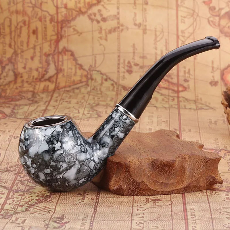 

New Men's Resin Pipe Removable Cleaning Filter Imitation Marble Cigarette Holder Curved Hammer Bucket Direct Sales