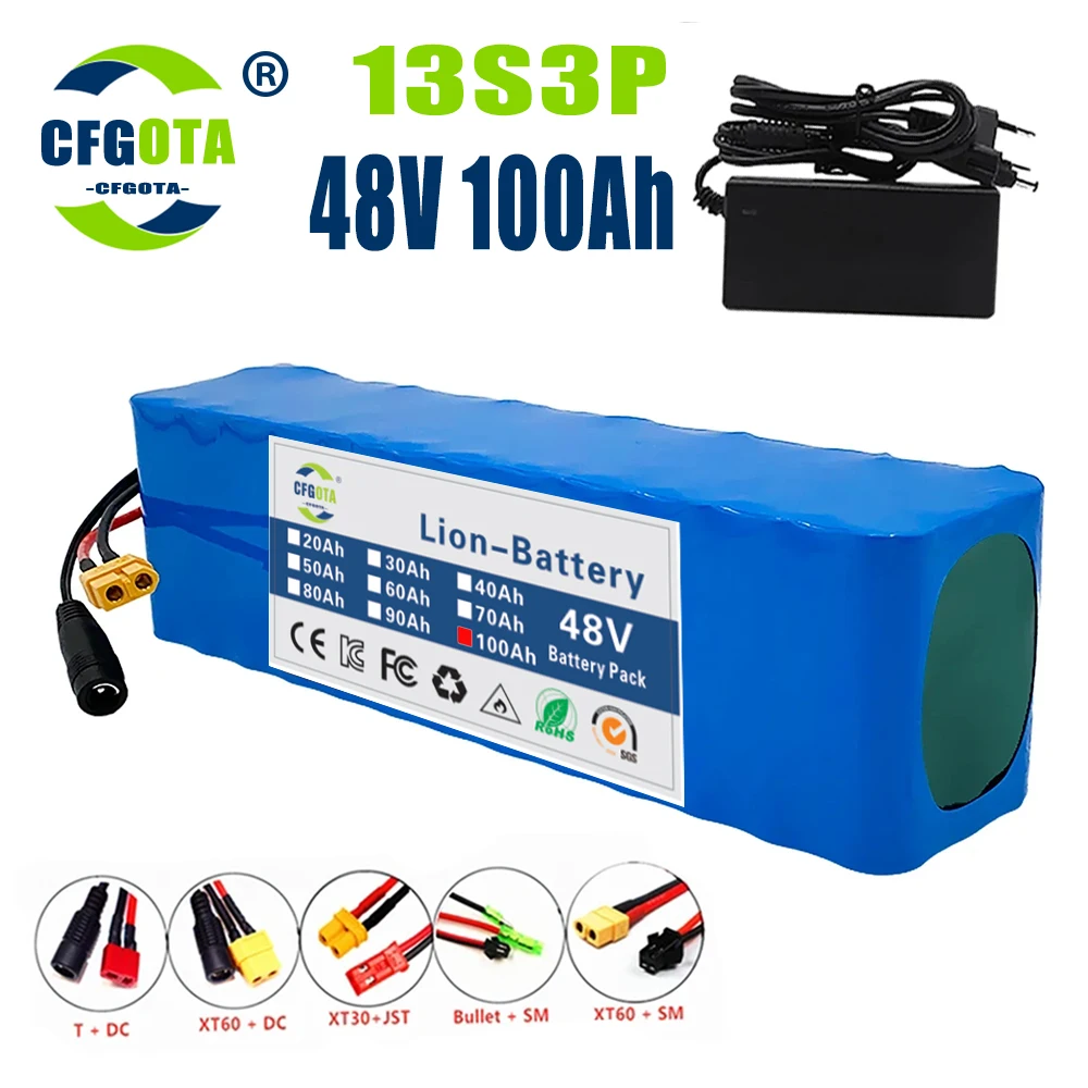 

13S3P 48V 100000mAh 100Ah Lithium-ion Battery Pack with 1000W BMS for 54.6V E-bike Electric Bicycle Scooter
