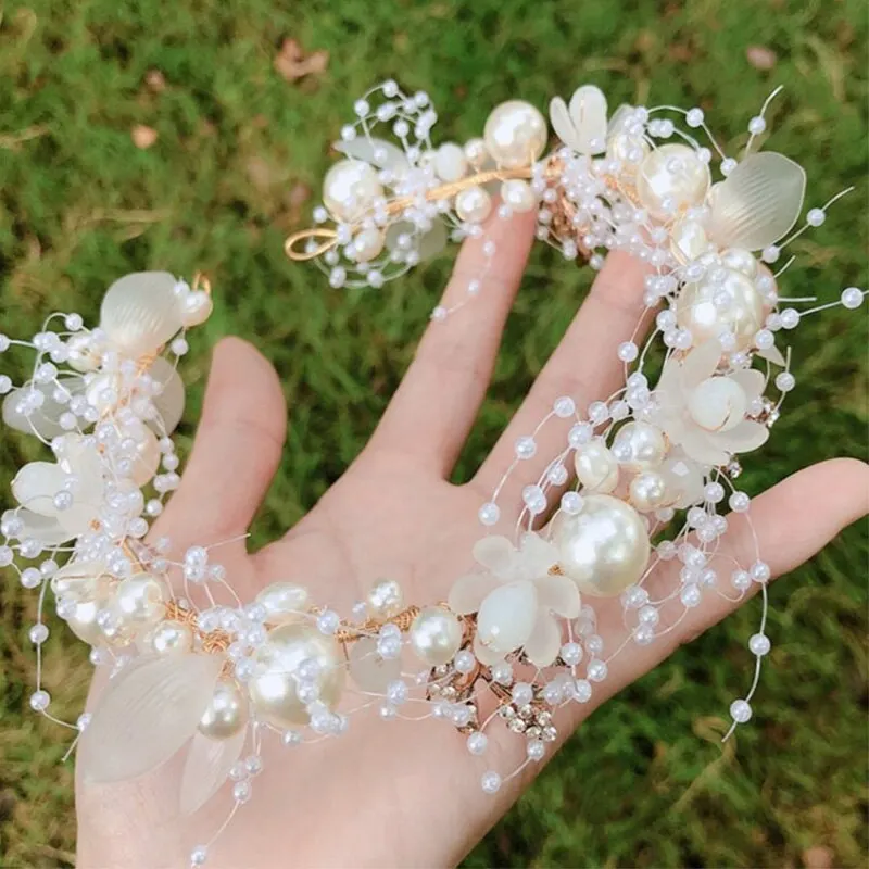 Bridal Hair Accessories Wedding Accessory Bride Crown Hair Crystal Jewelry Tiara With Pearls Flowers Wedding Crown Floral Pearl Bridal Headband