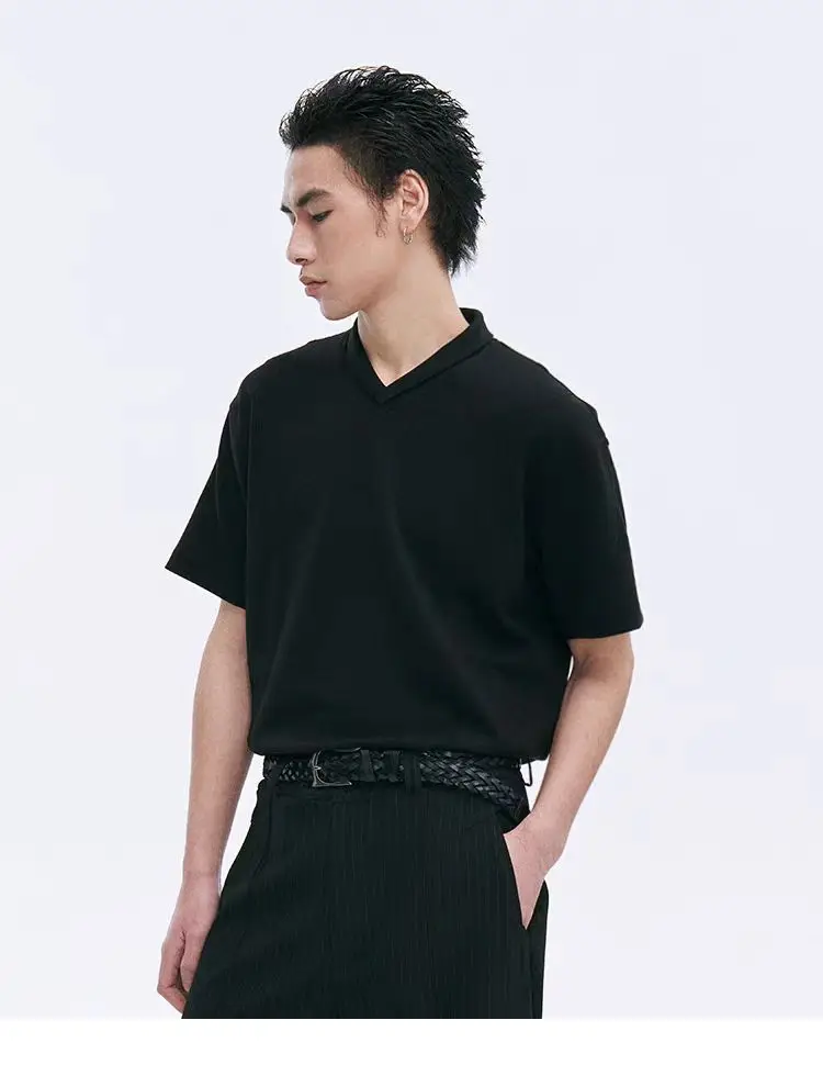 C 25ss Deconstructed monk t-shirt short sleeved v-neck casual minimalist cleanfit