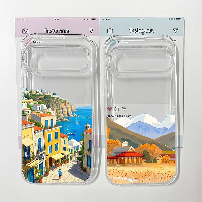 Seaside Town & Mountain Landscape Clear Soft TPU Phone Case