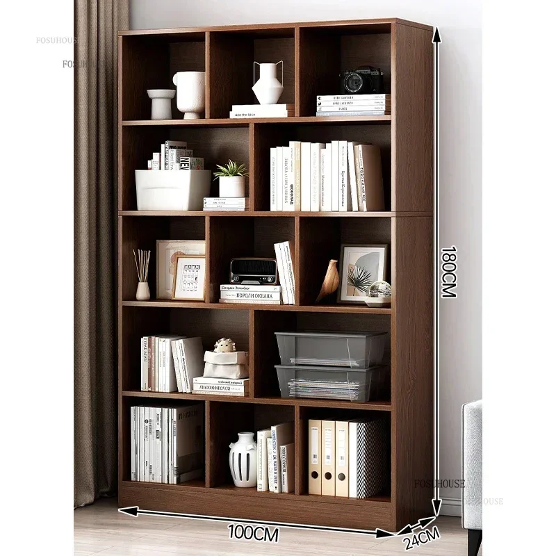 One-piece Chinese Bookcase for Living Room Wood-based Panel Wall-mounted Multi-layer Bookcases Retro Personalized Shelf for Home