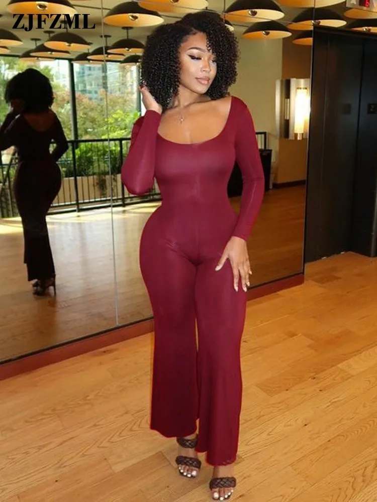 

Simple Fashion Solid Color Rompers Womens Jumpsuit Autumn Scoop Neck Full Sleeve One Piece Overalls Streetwear Lady Attirewear