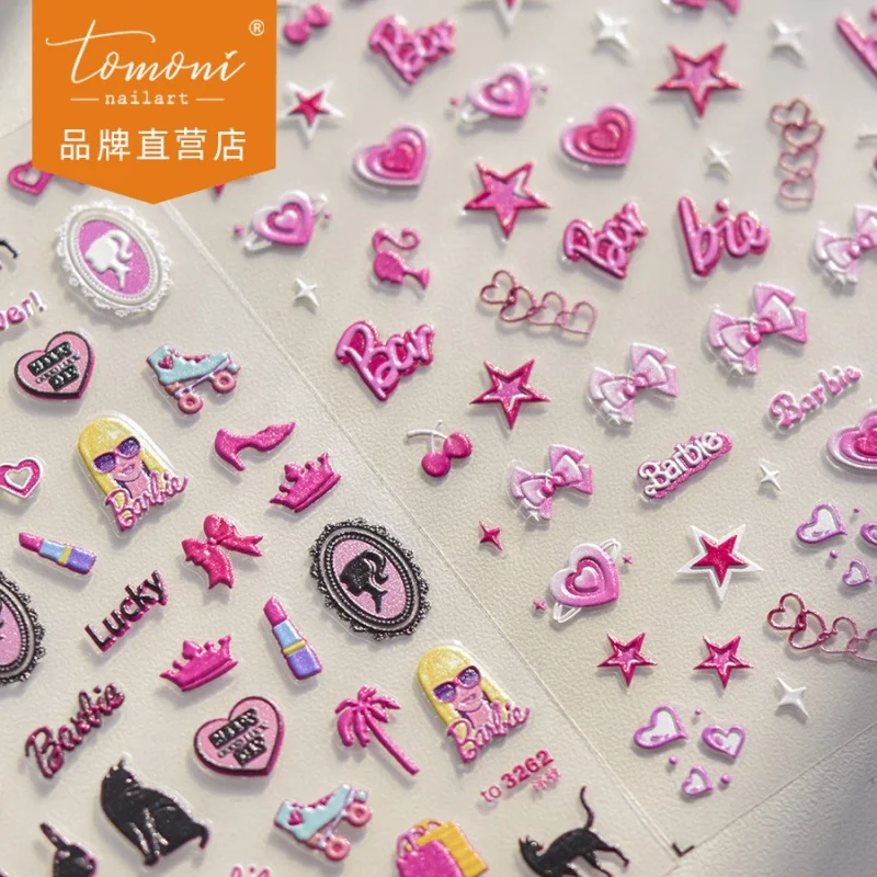 

Tomoni Embossed Nail Stickers Popular Cute Nail Sticker Factory Wholesale Japanese Pink Barbie 3260