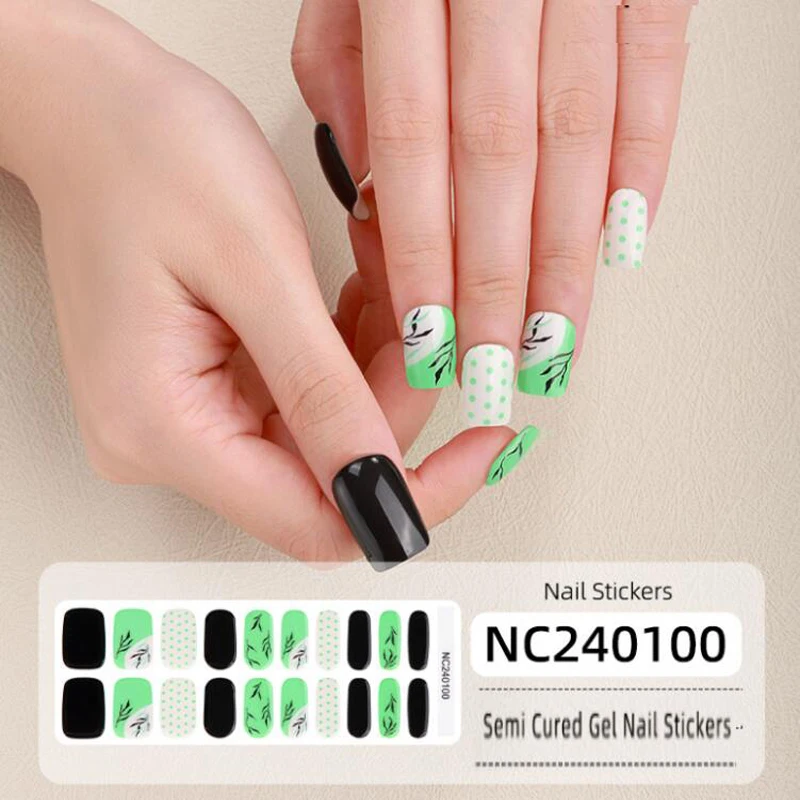 Semi Cured Gel Nail Stickers Leopard UV Light Nail Wraps DIY Slider Manicuring Art Fake Patch Press On Nails U&ntilde;as