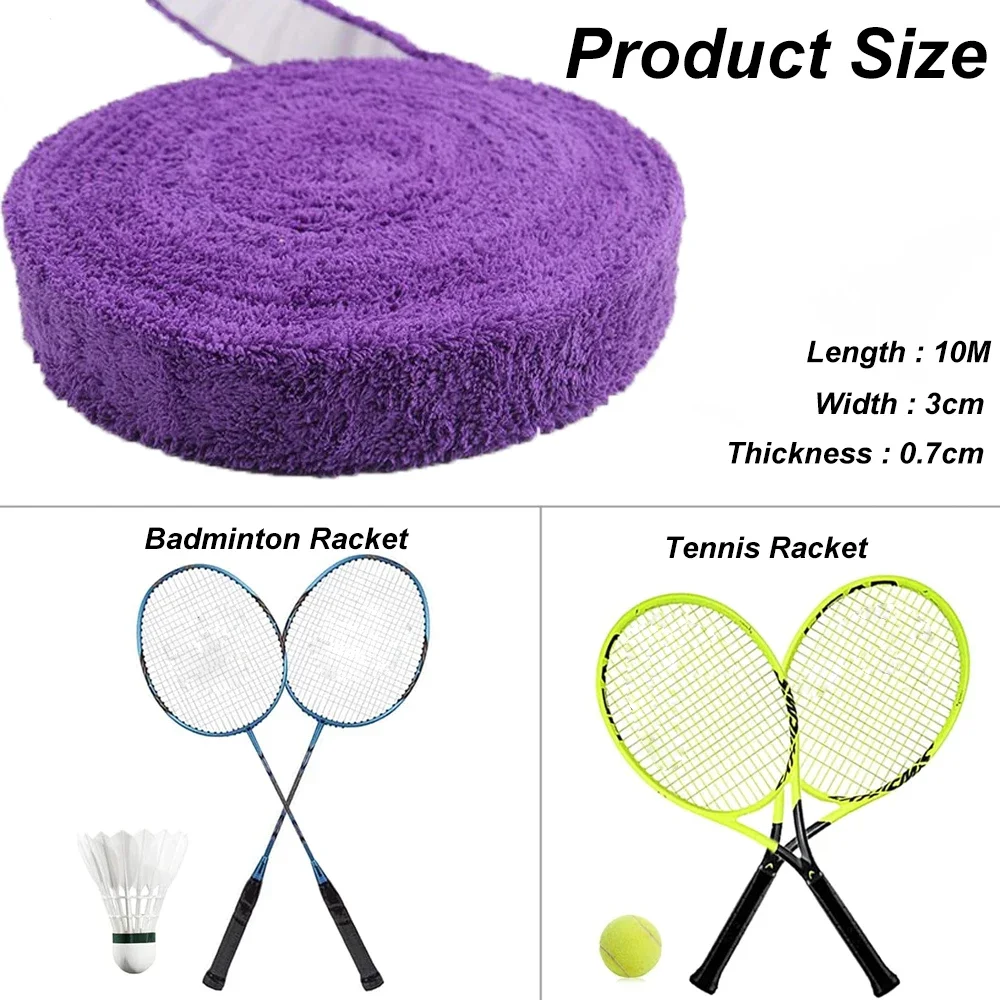 10M Tennis Racket Grip Tape Badminton Racket Thickened Towel Grips Super Absorbent Anti-slip Cotton Towel Overgrips Tape racket grips racket tape badminton overgrip sweatband grip tape