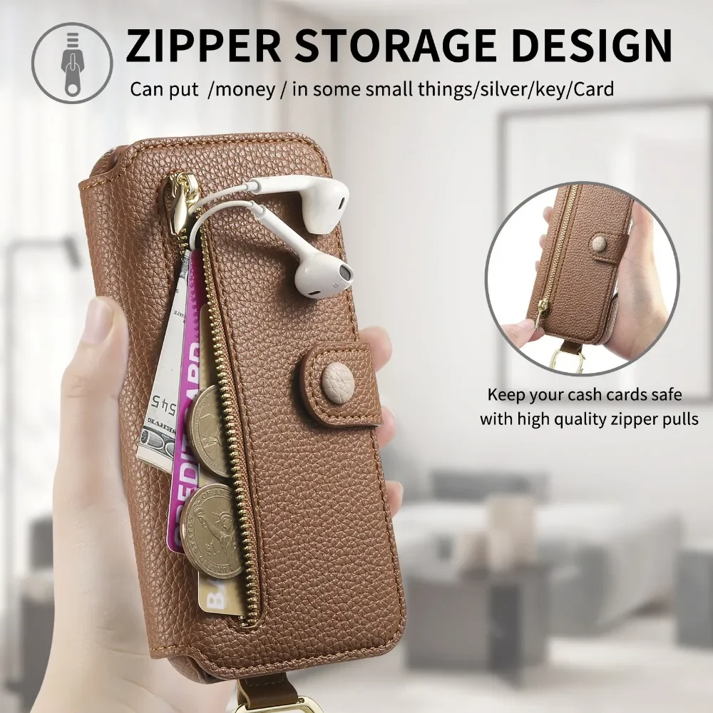 Card Holder Wallet Wrist Strap Ring Flip Phone Case