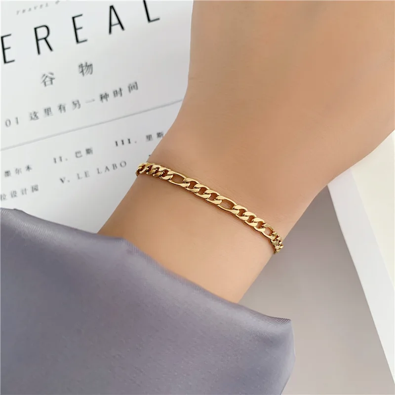 2022 Classic Female Figaro Link Chain Stainless Steel Bracelet Gold Color Charm Bracelets Chain
