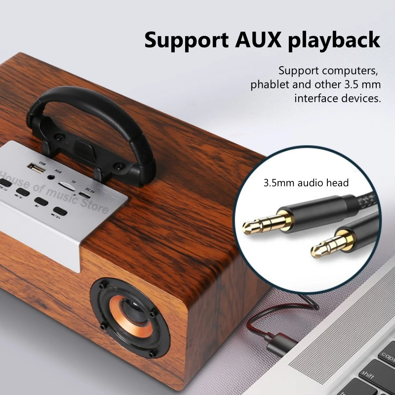 Retro Bluetooth Speaker Stereo Sound Portable Wooden