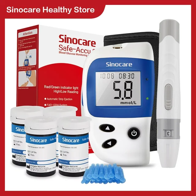 Sinocare Safe Accu2 Blood Glucose Meter Glucometer Kit Diabetes Test Home Blood Sugar Tester [Meter Kit] or [Only Strips]
