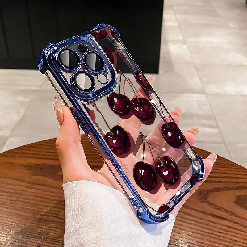 Red Cherry Shockproof Transparent Electroplated Phone Case