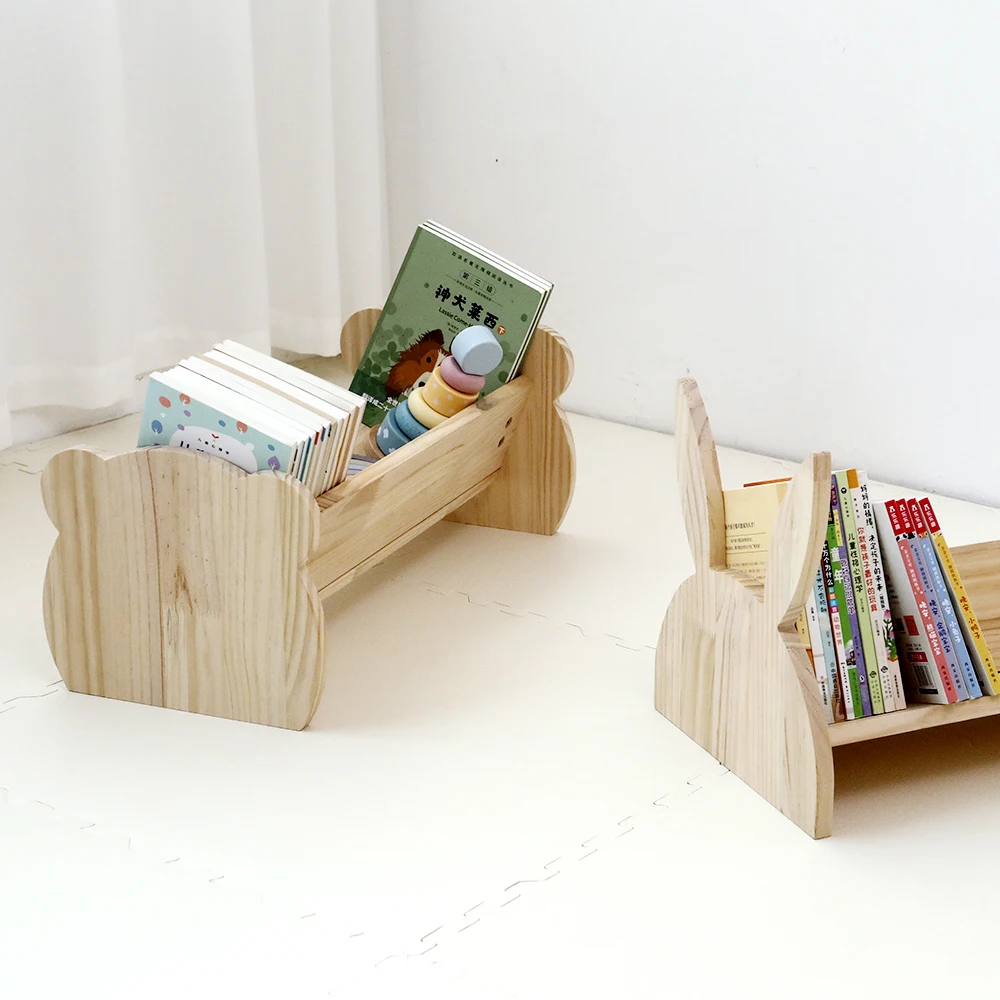 Solid wood children's small bookshelf floor baby cartoon picture book shelf animal shape kindergarten desktop storage