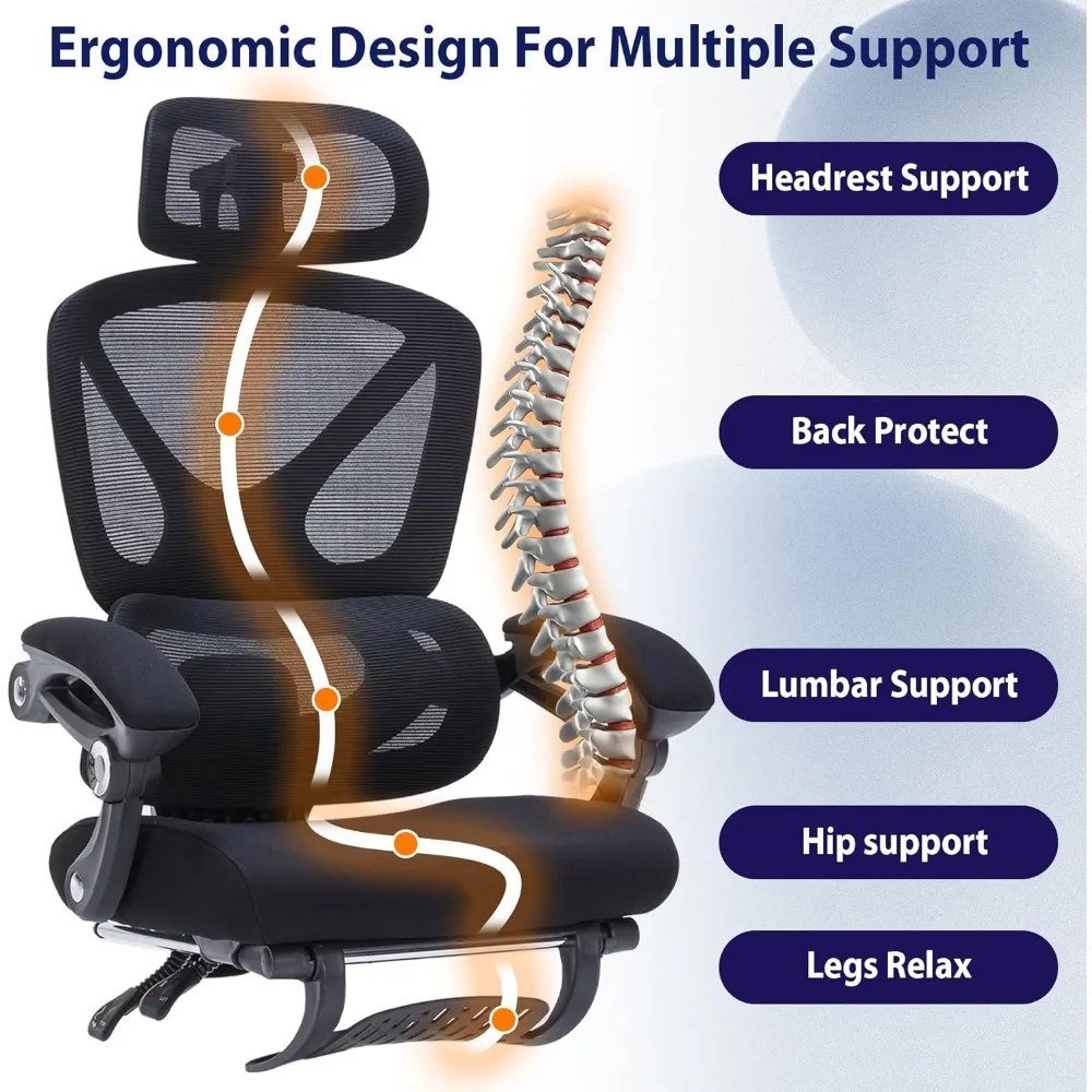 Ergonomic Office Chair, Home Office Desk Chairs with Foot Rest,High-Back Mesh Computer Desk Chair with Adjustable Lumbar Support 6