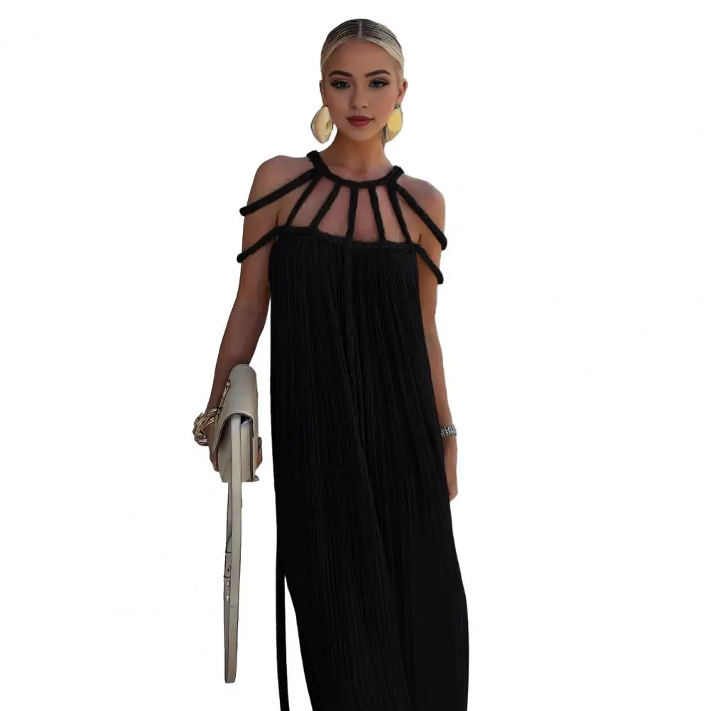 

Women Summer Maxi Dress Elegant Off Shoulder Maxi Dress with Braided Straps for Women Solid Color Vacation Beach Sundress