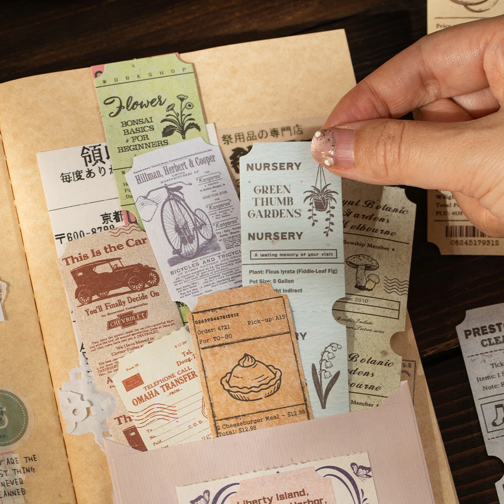 Vintage-Inspired Receipt Paper Set - 40 Pieces for Creative Journaling and Scrapbooking