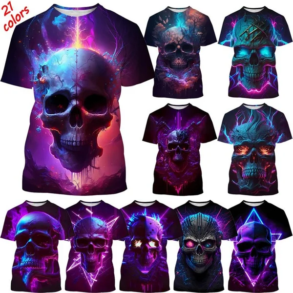 

2024 Hot Sale New Skull 3D Printing T-shirt Cyberpunk Skull Men and Women Round Neck Short Sleeve Fashion Casual Top