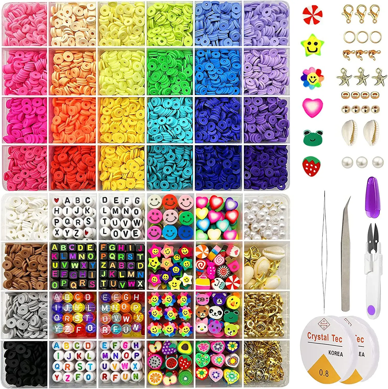 Deinduser Clay Beads 2 Boxes Bracelet Making Kit - 24 Colors Polymer C