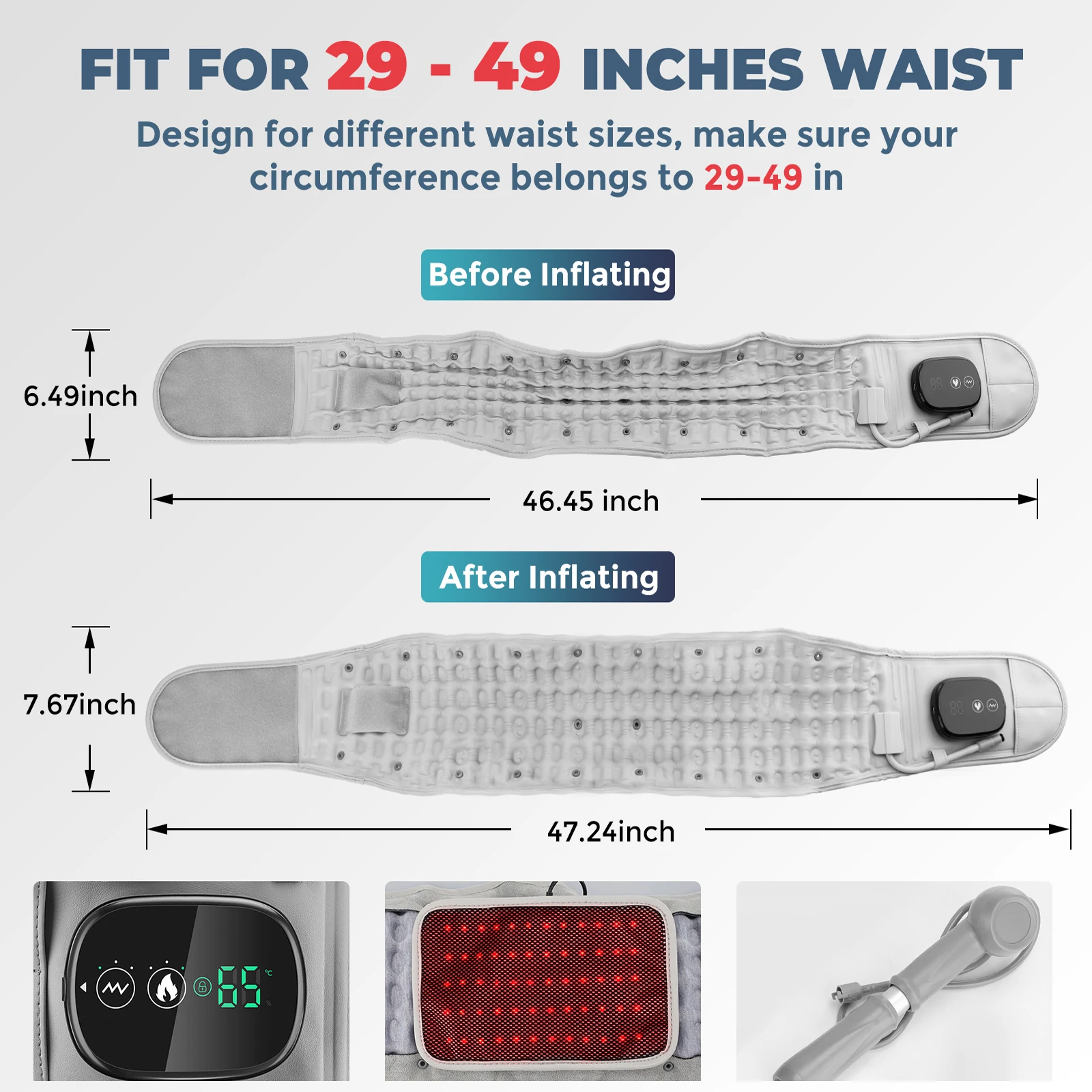 Inflatable Heating Vibration Massage Belt Waist Support Back Relief Fatigue Airbag Abdomen Massager Back Support Belt