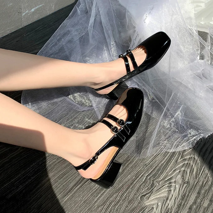 Chaussures Mary Jane Femme - Bout Carré, Talon Bas épais 3 Cm, Cuir PU, Laçage Ajustable - Sandales élégantes Pour Robe Et été