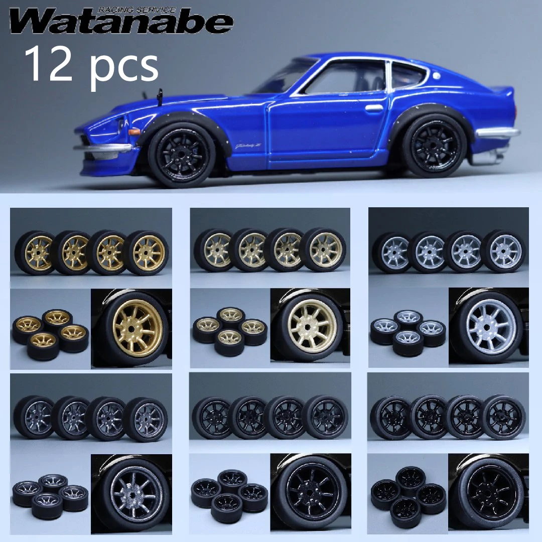 12 Pcs(3 Sets) SpeedCG 1/64 Wheels with Rubber Tire Axle Silver Black Grey  Copper Short Spoke 10mm for 1:64 Car HotW Tomica Kyos