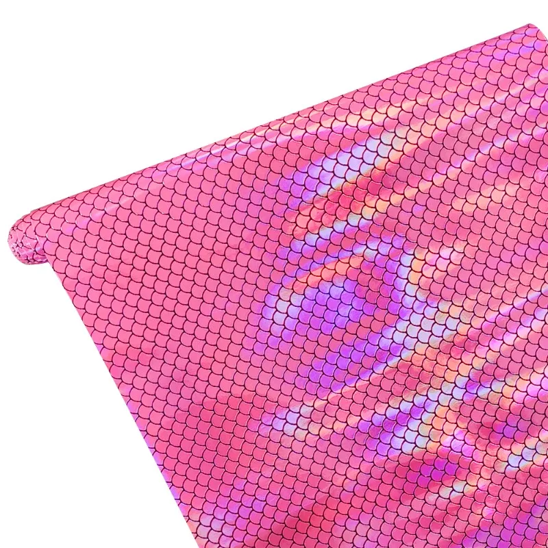 

30*135cm Fish Scale Printed PU Holographic Mirror Laser Faux Fabric Leather Sheet for Making Shoe Bag Decoration hair bow