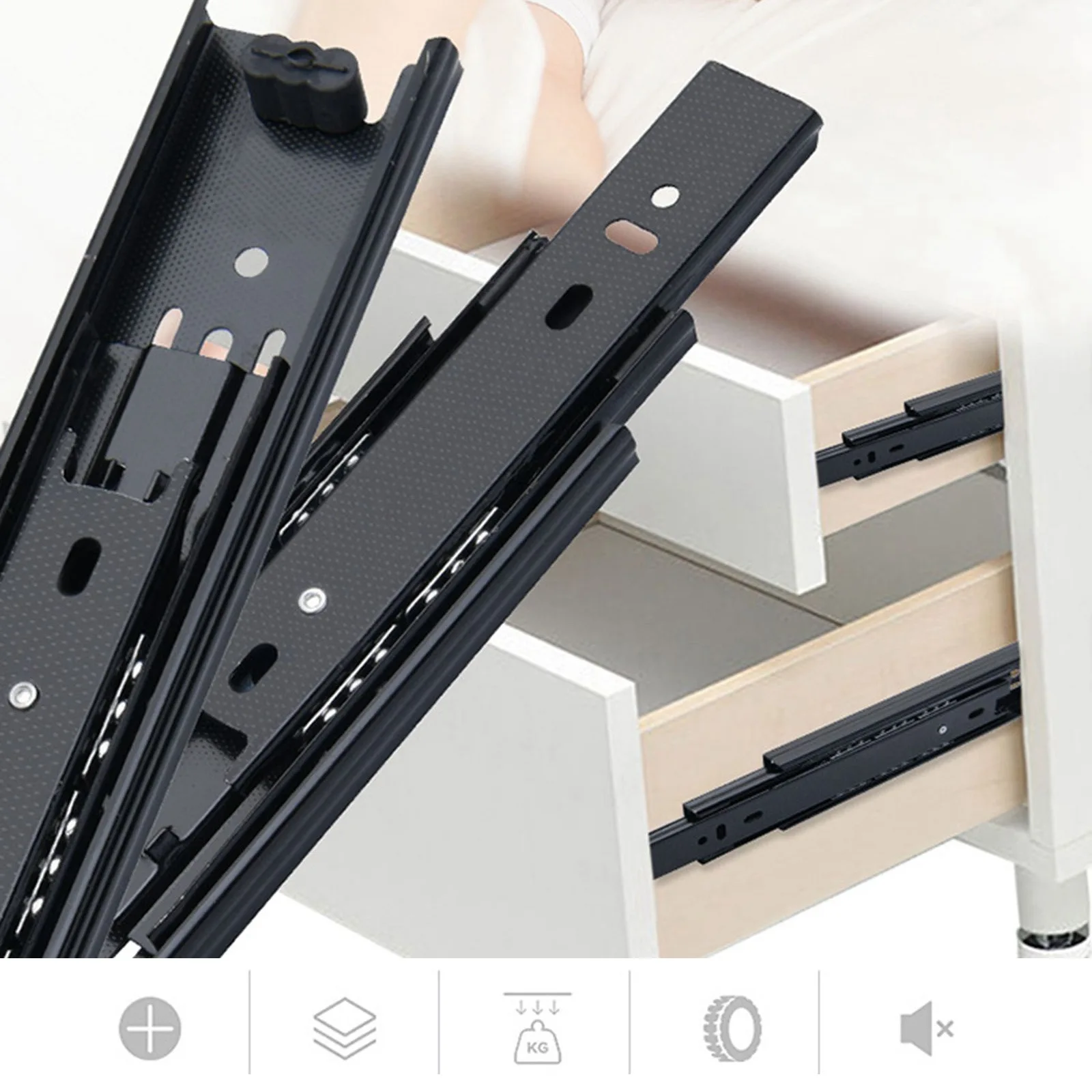 Soft Fechar Ball Bearing Track, 3-Seção Móveis Sliders, 10 