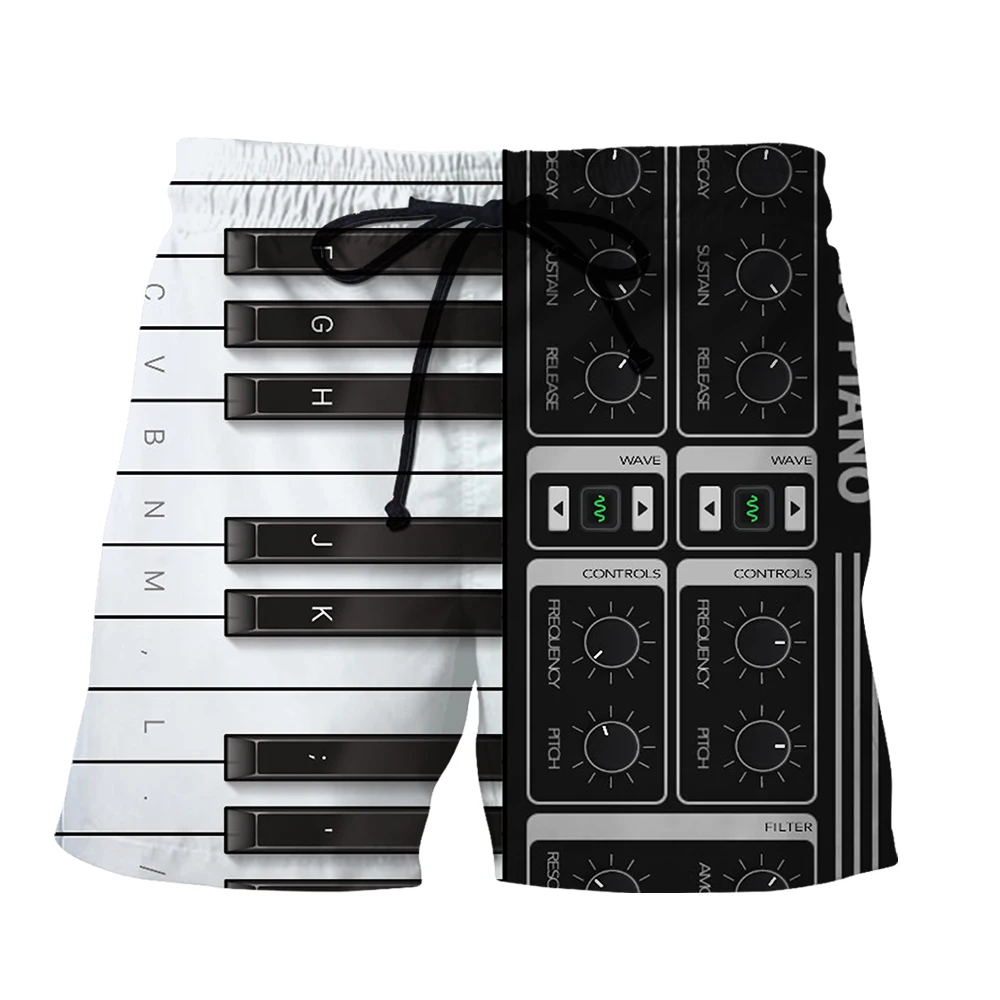 SONSPEE Summer Cool Black and White Keys 3D Print Men Piano Graphic Shorts Musical Instrument Clothing Personality Sportswear