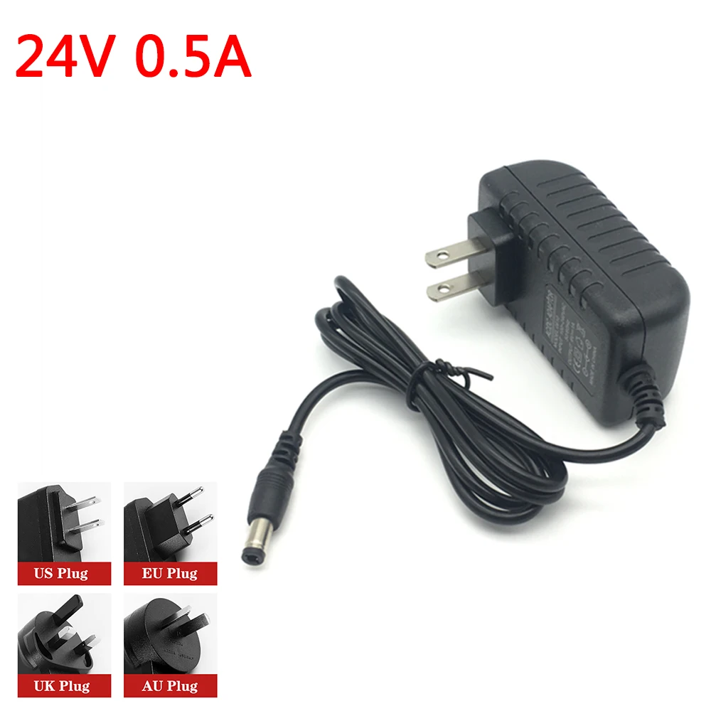 24V 500mA New AC 100V-240V Converter Adapter DC 24V 0.5A 500mA Power Supply EU Plug DC 5.5mm X 2.1mm -2.5mm