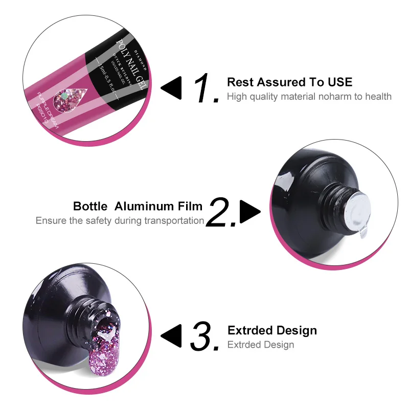 LIMEGIRL 15ml Nail Extension Gel Set with UV LED Light Nail Thickening Sequin Glitter Gel Set Vernis Semi-Permanent Manicure Kit 5