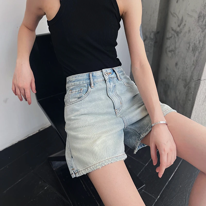 Blue Women's Denim Shorts Summer High Waist Casual Chic Loose Jean Short Baggy Fashion Vintage Streetwear Wide Leg Shorts Femme