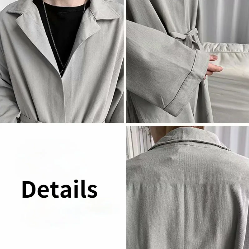 Trench Men Loose Solid Coats All-match Casual Handsome Turn-down Collar Tops Hong Kong Style Design Sashes Male Chic