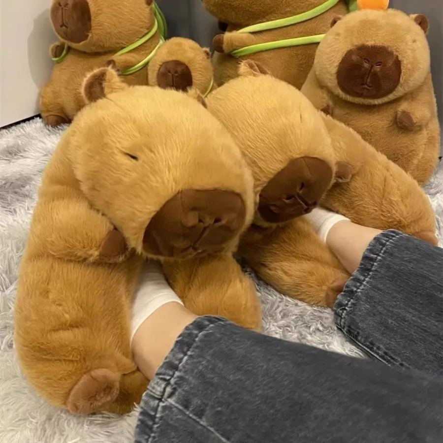 Capybara Plush Slippers Cartoon Lovely Soft Animals Plushie Shoes Cozy Comfortable Kapybara Sandals Winter Indoor Warm Slippers plush toy accessories