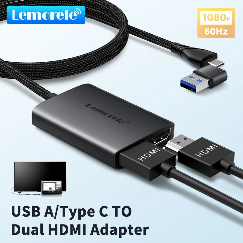 Lemorele Type to Dual HDMI Adapter 1080P 60Hz Extend