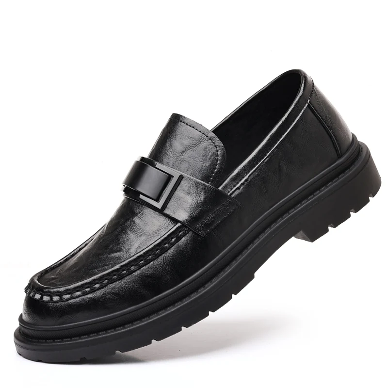Men's Leather Shoes Fashion Business Thick Soles Slip-on Casual