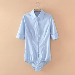 Chic Blue/White Long Sleeve Women's Slim Fit Blouse - S (Blue half sleeve)