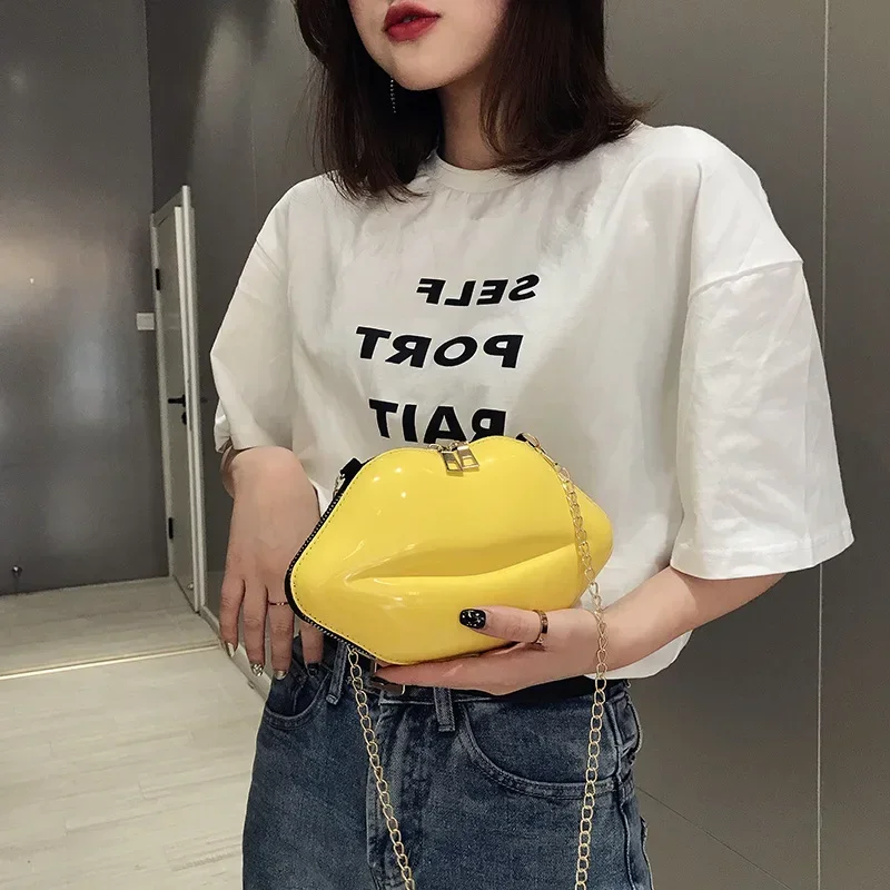 Lips Shape PVC Handbags Shoulder Crossbody Messenger Phone Coin Bag For Women