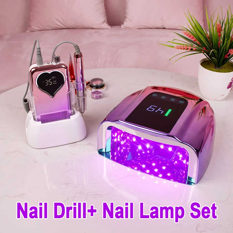UV LED 네일 램프 전문 매니큐어 기계 도구, 충전식 무선 35000, 보라색 살롱 네일 아트 도구 키트 세트
