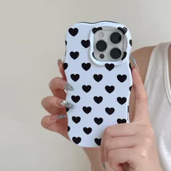 Chic Wave Edge Heart Pattern Frosted Shockproof Case - Pink & Red - iPhone 15 (White Black)
